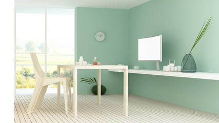 The interior minimal relax space 3d rendering and nature view background	