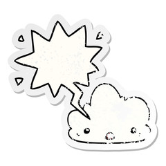 cute cartoon cloud and speech bubble distressed sticker