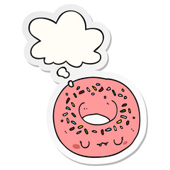 cartoon donut and thought bubble as a printed sticker
