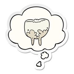 cartoon tooth and thought bubble as a printed sticker