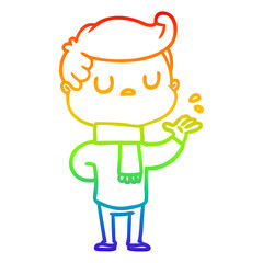 rainbow gradient line drawing cartoon aloof man