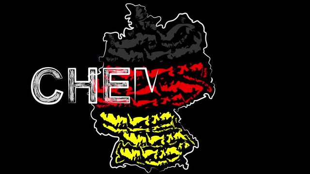 Animation. Chemnitz Germany. The name of the country. Coloring the map of the land in the colors of the flag.