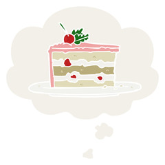 cartoon dessert cake and thought bubble in retro style