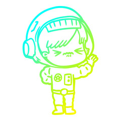 cold gradient line drawing cartoon astronaut woman