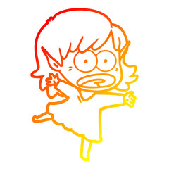 warm gradient line drawing cartoon shocked elf girl