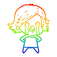 rainbow gradient line drawing cartoon woman crying