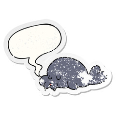 cartoon walrus and speech bubble distressed sticker