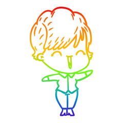 rainbow gradient line drawing cartoon laughing woman