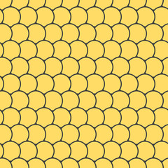 Yellow seamless pattern with round tiles , fairy mermaid tail or scales of the dragon or fish scales , vector illustration