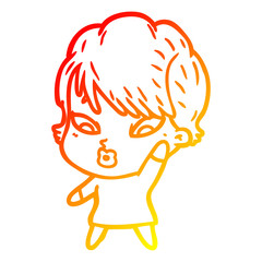 warm gradient line drawing cartoon woman