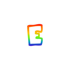 rainbow gradient line drawing cartoon letter e