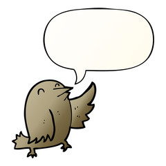 cartoon bird and speech bubble in smooth gradient style