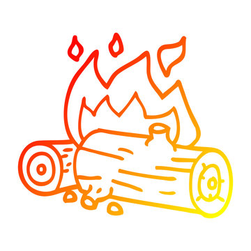 recommend clip art: warm gradient line drawing cartoon burning logs