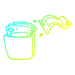 cold gradient line drawing cartoon wallet full of money