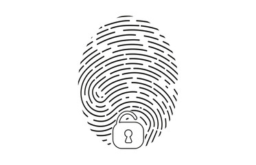 Fingerprint Logo. Fingerprint icon identification. Security and surveillance system element. Recognition biometric interface. Scanning fingerprints isolated on white background