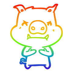 rainbow gradient line drawing angry cartoon pig