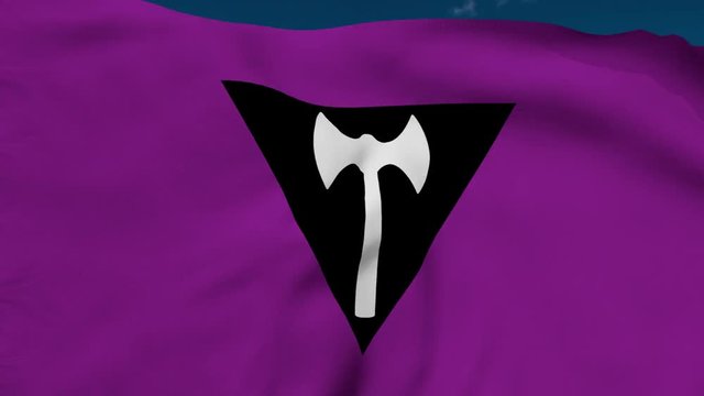 Labrys lesbian flag blows in the wind