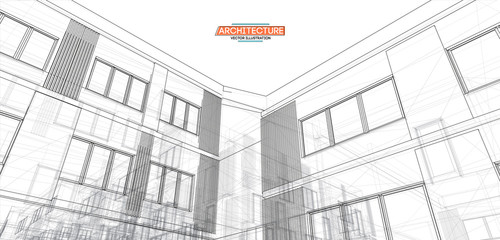 Architecture, great design for any purposes. 3d illustration architecture urban city modern building perspective abstract background. Urban building vector illustration.