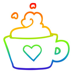 rainbow gradient line drawing cartoon cup of coffee