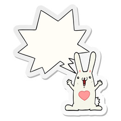 cartoon rabbit in love and speech bubble sticker