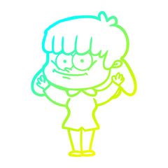 Obraz premium cold gradient line drawing cartoon smiling woman