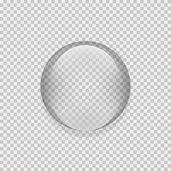 Realistic glass spheere with shadow on transparent background. Water bubble or drop illustration.