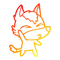 warm gradient line drawing cartoon waving wolf whistling