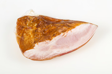 Smoked pork meat over white background