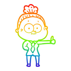 rainbow gradient line drawing cartoon happy old woman