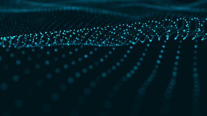 Abstract wave of many points. Futuristic background illustration. Dust particles. 3d rendering