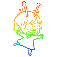 rainbow gradient line drawing cartoon shocked alien girl