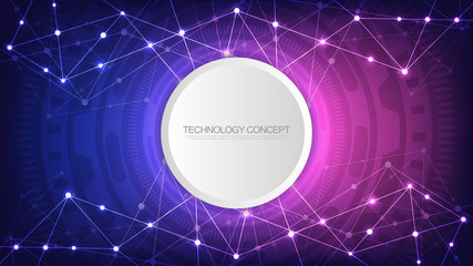 Digital technology background with connecting dots and lines. Abstract technical background of network connection and communication.