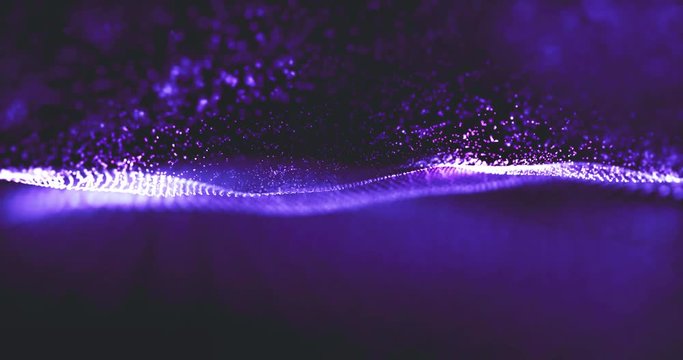 4K Abstract digital water wave blackground. Glowing particles flow motion. Futuristic technology hi-tech mesh cyber space. Elegant technology bokeh background design, science business presentations