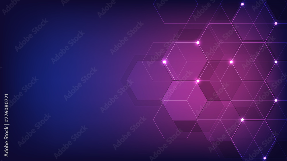 Poster vector hexagons pattern. geometric abstract background with simple hexagonal elements. medical, tech