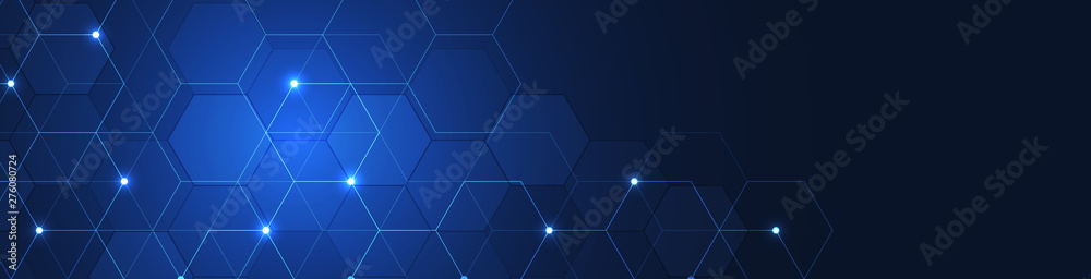Fototapete Website header or banner design with hexagons pattern. Geometric abstract background with simple hexagonal elements. Medical, technology or science design.
