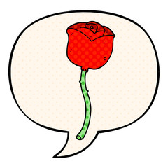 cartoon rose and speech bubble in comic book style