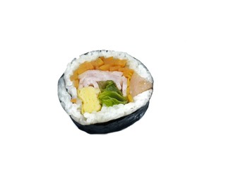 Korean food style, Top view of gimbap or kimbap isolated on white background, Ready to eat