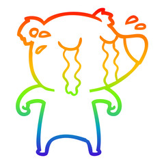 rainbow gradient line drawing cartoon crying bear