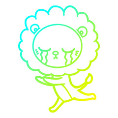 cold gradient line drawing crying cartoon lion