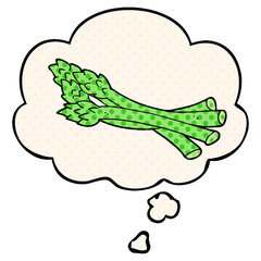 cartoon asparagus and thought bubble in comic book style
