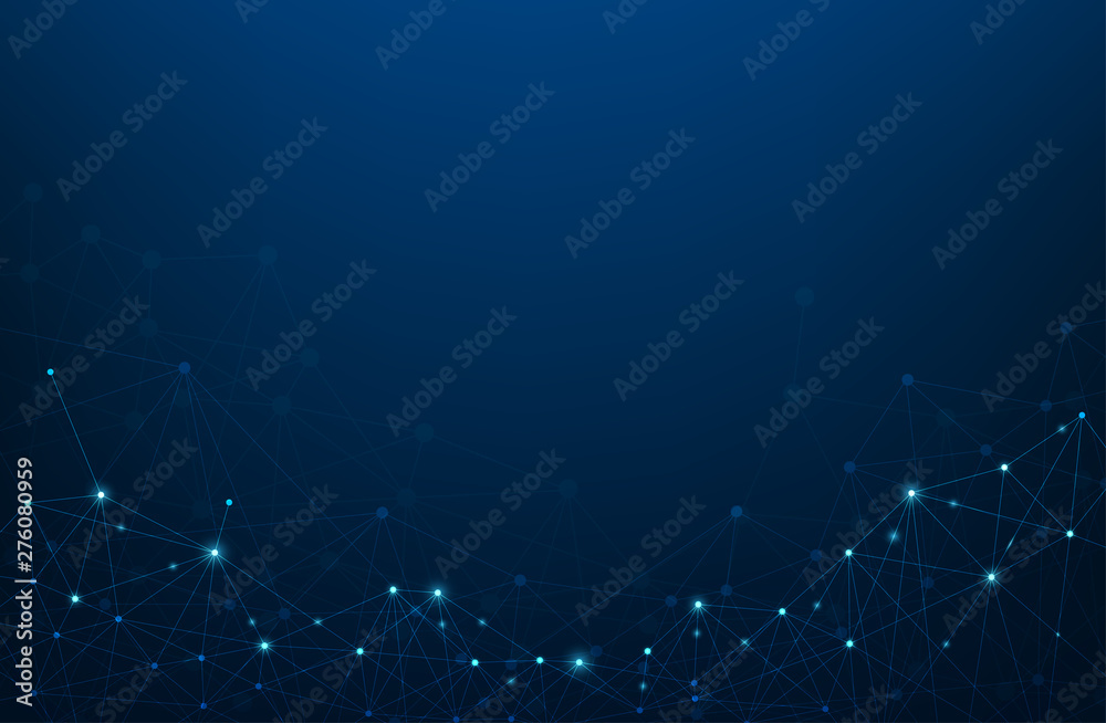 Wall mural abstract plexus technology futuristic network with contrast level on gradient blue background. vecto