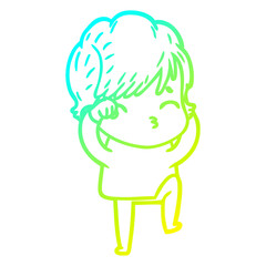 cold gradient line drawing cartoon woman thinking