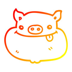 warm gradient line drawing cartoon happy pig face