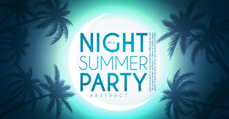 Obraz premium Tropic night summer party design template. Palms on a beach with light effects.