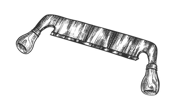 Shaving Knife Carving Tool For Wooden Board Vector. Old Woodworking Hand Instrument Drawknife. Carver Handcraft Equipment. Carpentry Hardware Designed In Vintage Style Cartoon Illustration