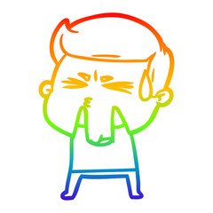 rainbow gradient line drawing cartoon man sweating