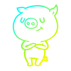 cold gradient line drawing happy cartoon pig