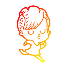 warm gradient line drawing cartoon woman