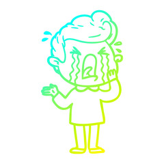 cold gradient line drawing cartoon crying man