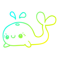 cold gradient line drawing cute cartoon whale